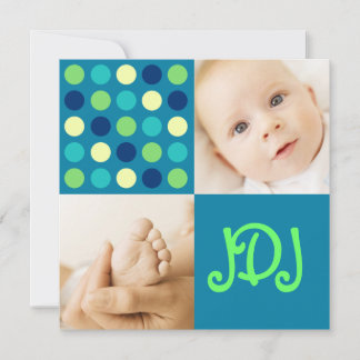 Polka Dot Square Initials Blue Announcement