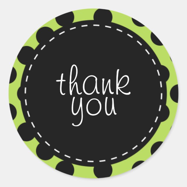 Polka Dot & Stitching Thank You Classic Round Sticker (Front)
