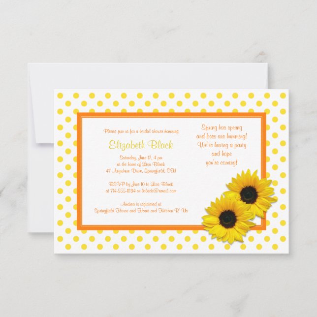 Polka Dot Sunflower Wedding Bridal Shower Invite (Front)