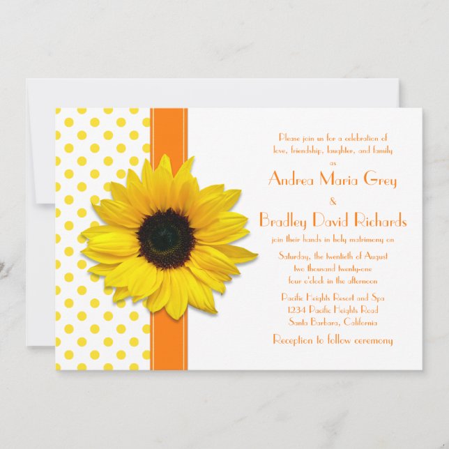Polka Dot Sunflower Wedding Invitation (Front)
