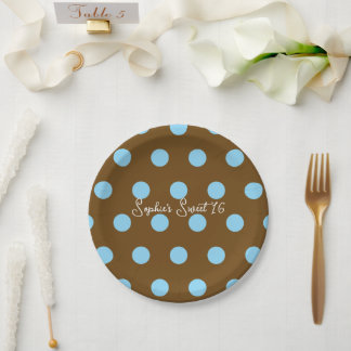 Polka Dot Sweet 16 Party Blue & Brown Dot Paper Plate