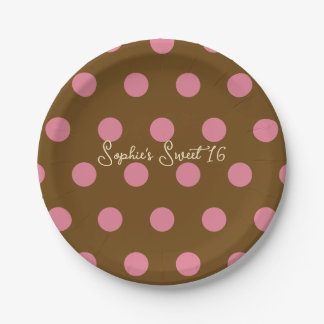 Polka Dot Sweet 16 Party - Pink & Brown Dot Paper Plate