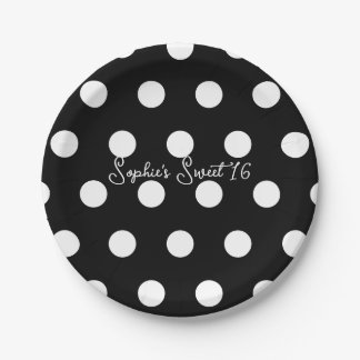 Polka Dot Sweet 16 Party White & Black Dot Paper Plate