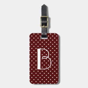 Polka Dot Tag w Initial, B&W Polka Dots on Crimson