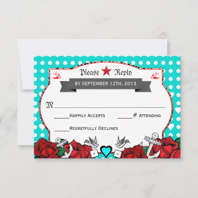 Polka Dot Tattoo Rockabilly Wedding Rsvp Card (Front)