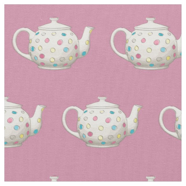 Polka Dot Tea Pot Pink Fabric (Close Up)