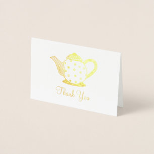 Polka Dot Tea Pot Teapot Shower Thank You Note Foil Card