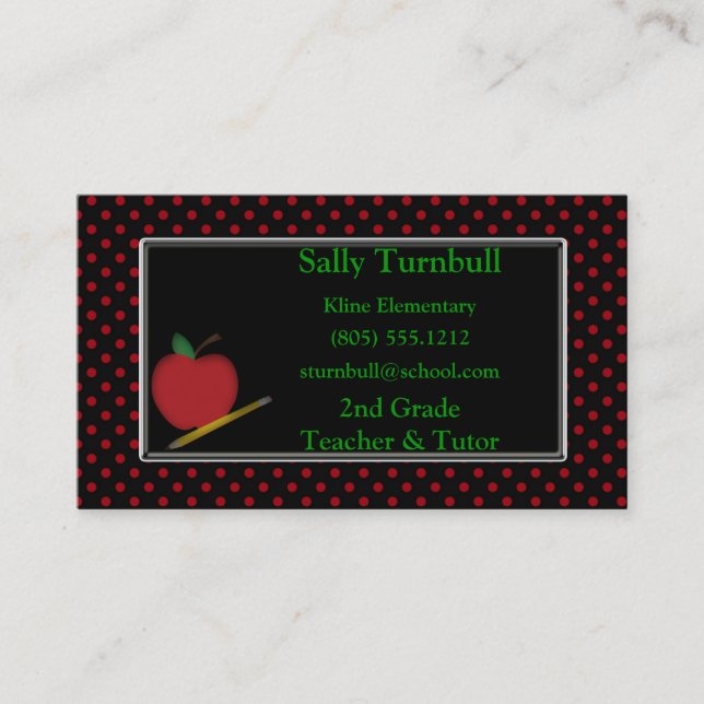 Polka Dot Teacher & Apple Business Card (Front)