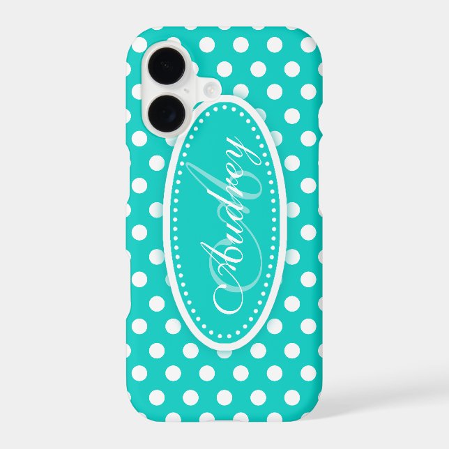 Polka dot teal aqua name iphone case (Back)