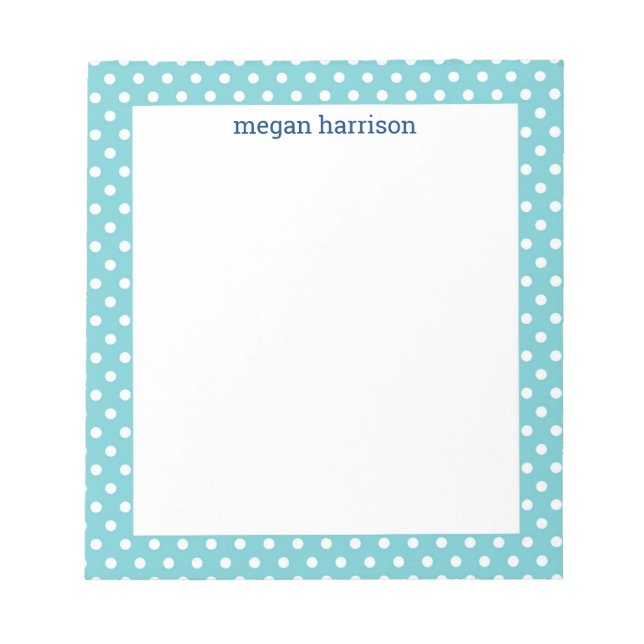 Polka Dot Teal Personalised Notepad (Front)