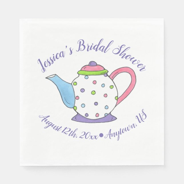 Polka Dot Teapot Afternoon Tea Bridal Baby Shower Napkin (Front)