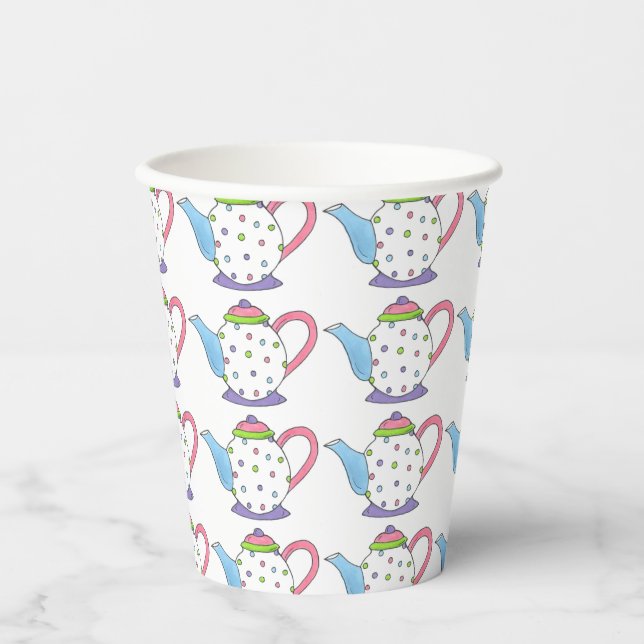 Polka Dot Teapot Afternoon Tea Party Bridal Shower Paper Cups (Front)