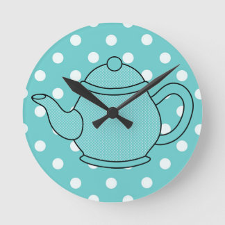 Polka Dot Teapot Round Clock