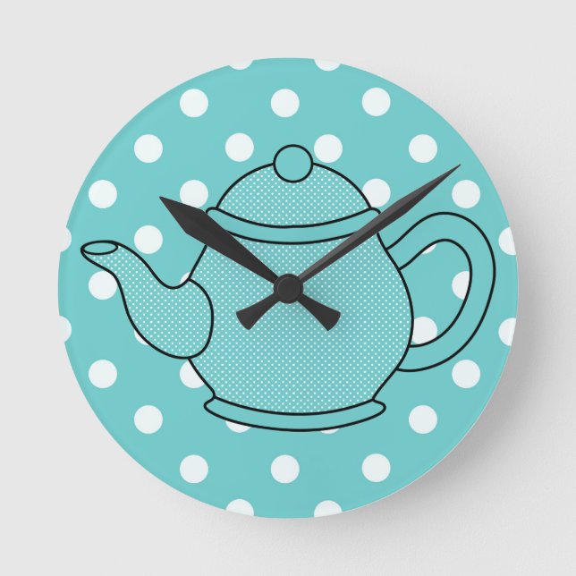 Polka Dot Teapot Round Clock (Front)