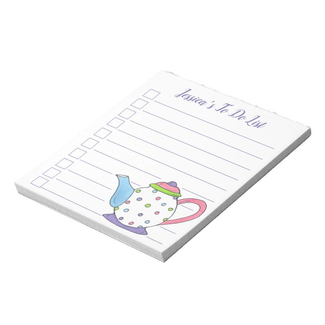 Polka Dot Teapot Tea Party Tea Pot To Do List Notepad (Rotated)