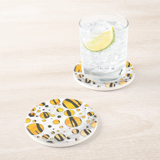 Polka Dot Tiger Black and Orange Print Coaster (Side)