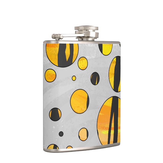 Polka Dot Tiger Black and Orange Print Hip Flask (Right)