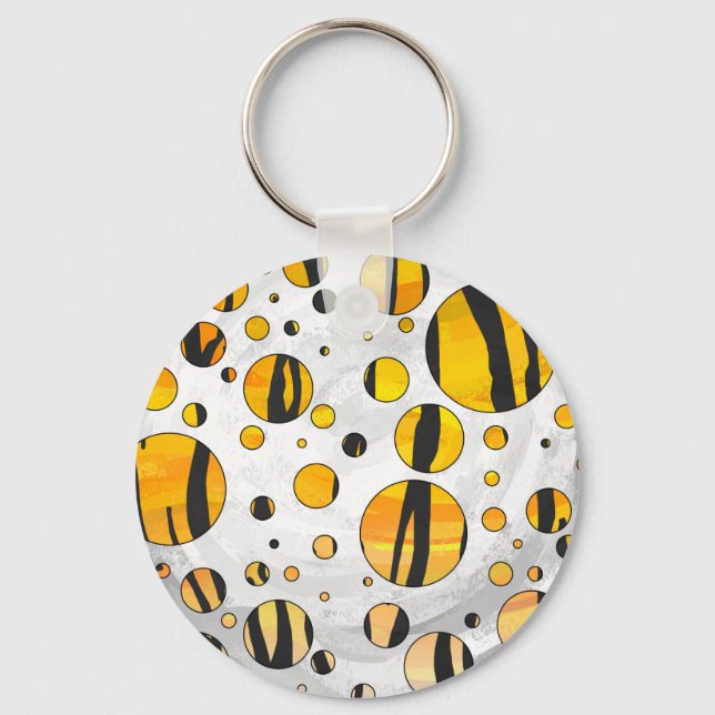Polka Dot Tiger Black and Orange Print Key Ring (Front)
