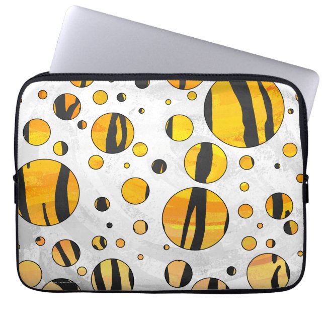 Polka Dot Tiger Black and Orange Print Laptop Sleeve (Front)