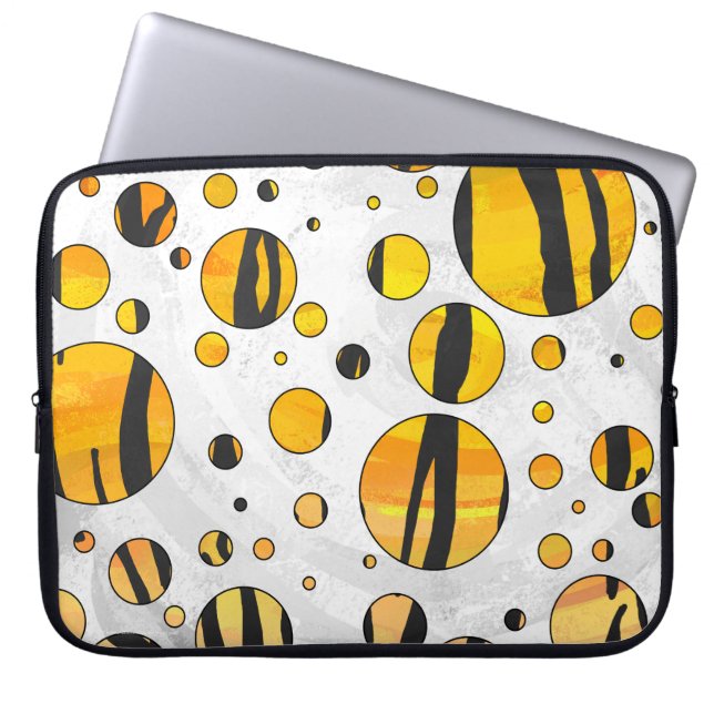 Polka Dot Tiger Black and Orange Print Laptop Sleeve (Front)