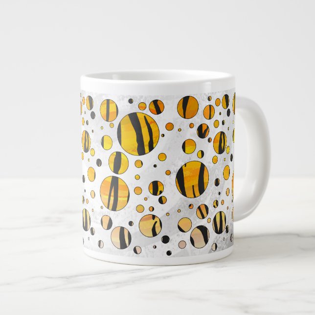 Polka Dot Tiger Black and Orange Print Large Coffee Mug (Front Right)