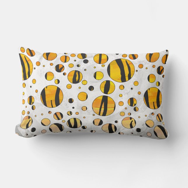 Polka Dot Tiger Black and Orange Print Lumbar Cushion (Front)