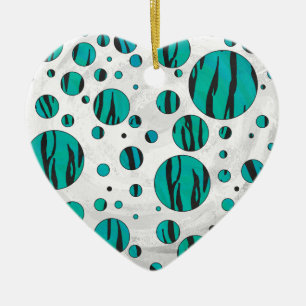 Polka Dot Tiger Black and Teal Print Ceramic Ornament
