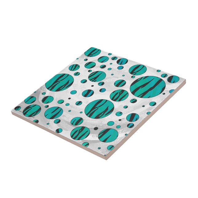 Polka Dot Tiger Black and Teal Print Ceramic Tile (Side)