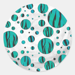 Polka Dot Tiger Black and Teal Print Classic Round Sticker