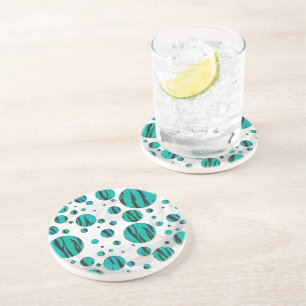 Polka Dot Tiger Black and Teal Print Coaster