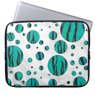 Polka Dot Tiger Black and Teal Print Laptop Sleeve