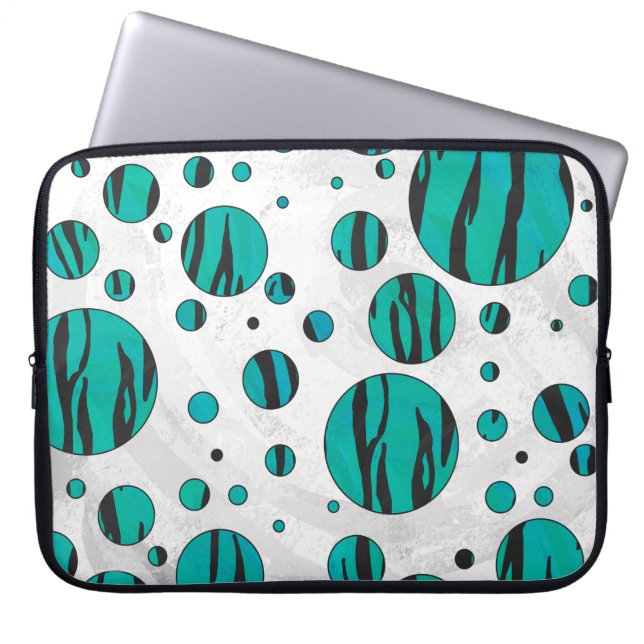 Polka Dot Tiger Black and Teal Print Laptop Sleeve (Front)