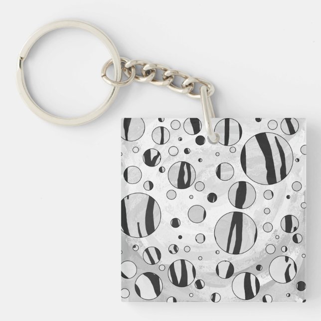 Polka Dot Tiger Black and White Print Key Ring (Front)