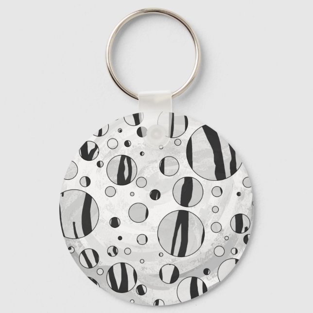 Polka Dot Tiger Black and White Print Key Ring (Front)