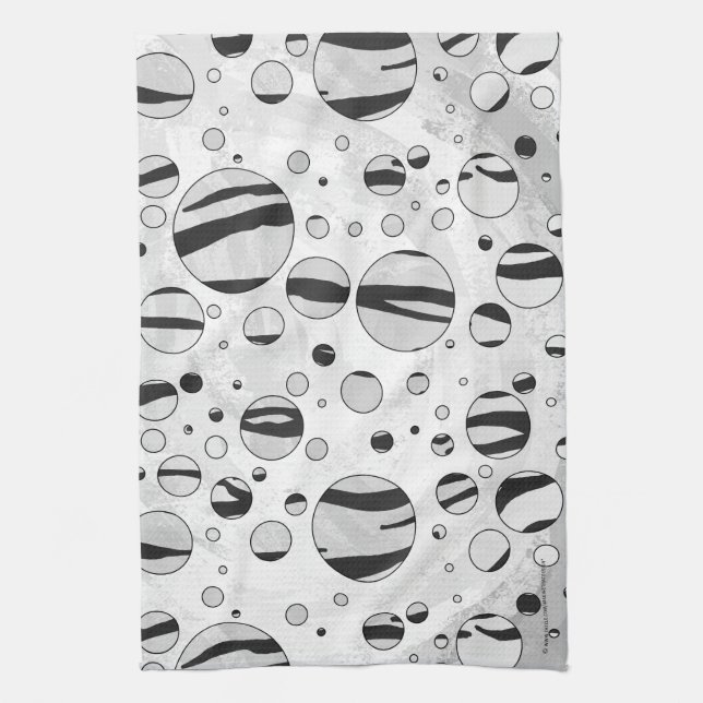 Polka Dot Tiger Black and White Print Tea Towel (Vertical)