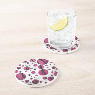 Polka Dot Tiger Hot Pink and Black Print Coaster