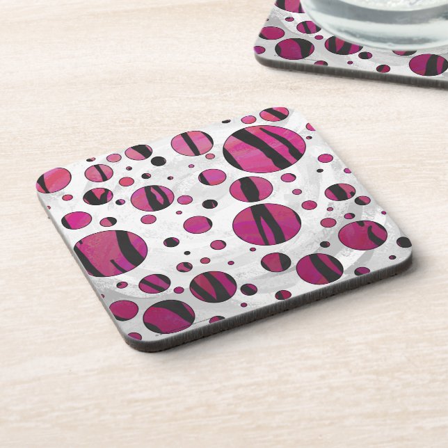 Polka Dot Tiger Hot Pink and Black Print Coaster (Left Side)