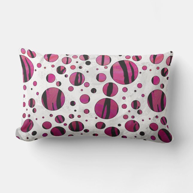 Polka Dot Tiger Hot Pink and Black Print Lumbar Cushion (Front)