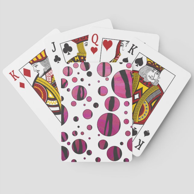 Polka Dot Tiger Hot Pink and Black Print Playing Cards (Back)