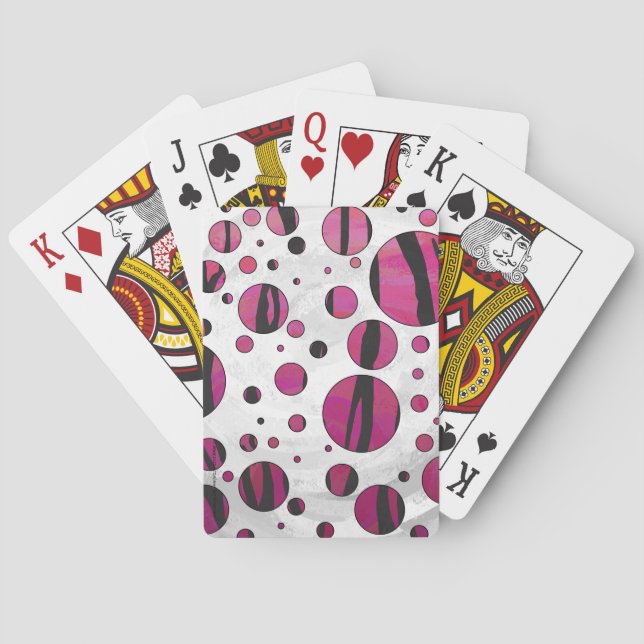 Polka Dot Tiger Hot Pink and Black Print Playing Cards (Back)