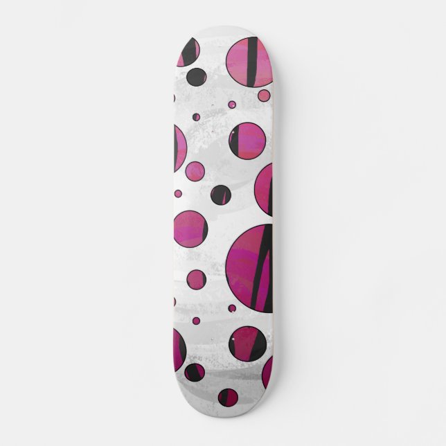 Polka Dot Tiger Hot Pink and Black Print Skateboard (Front)