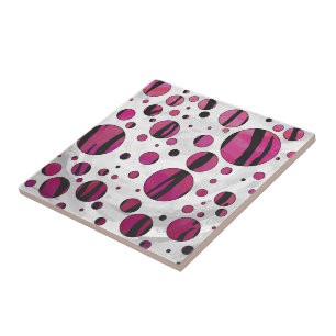 Polka Dot Tiger Hot Pink and Black Print Tile