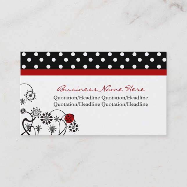 Polka Dot Trimmed Lady Bug Business Cards (Front)