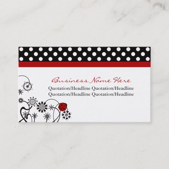 Polka Dot Trimmed Lady Bug Business Cards (Front)