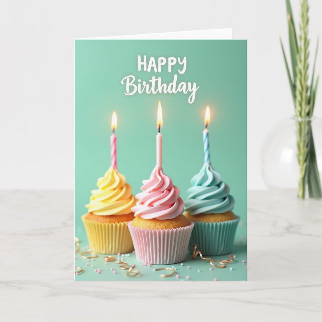 Polka Dot Trio Cupcakes Card (Front)