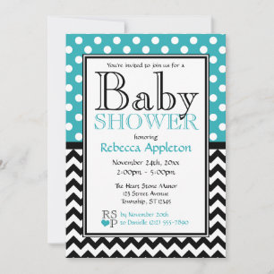 Polka Dot Turquoise & Chevron Baby Shower Invitation