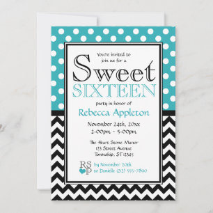 Polka Dot Turquoise & Chevron Sweet Sixteen Invitation