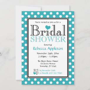 Polka Dot Turquoise Heart Bridal Shower Invitation