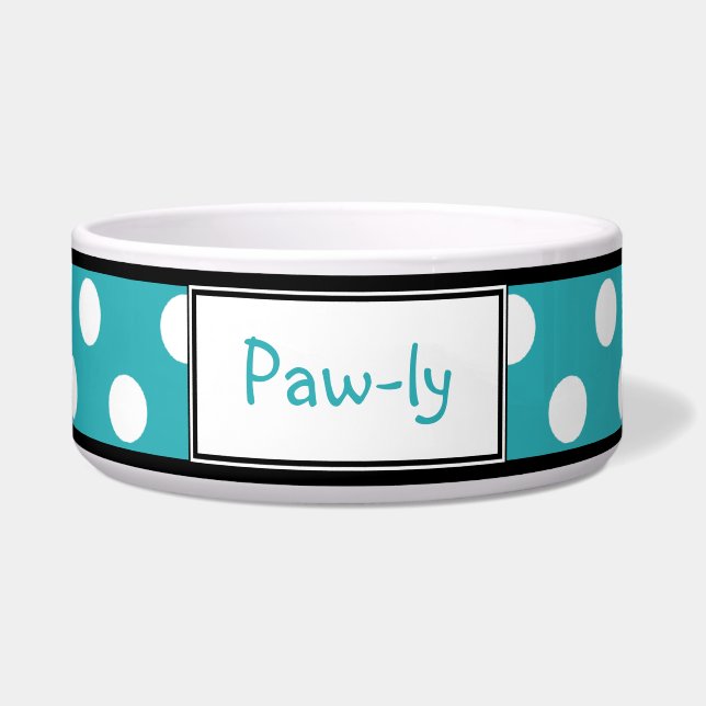 Polka Dot Turquoise Personalised Dog Bowl (Front)