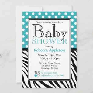 Polka Dot Turquoise & Zebra Print Baby Shower Invitation